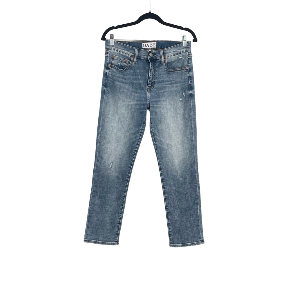 DAZE Womens Light Wash Distressed Straight Leg Mid-Rise Blue Jeans Size 27